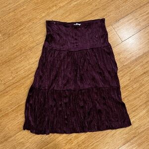 Weather Vane Burgundy sequin velvet tiered midi skirt